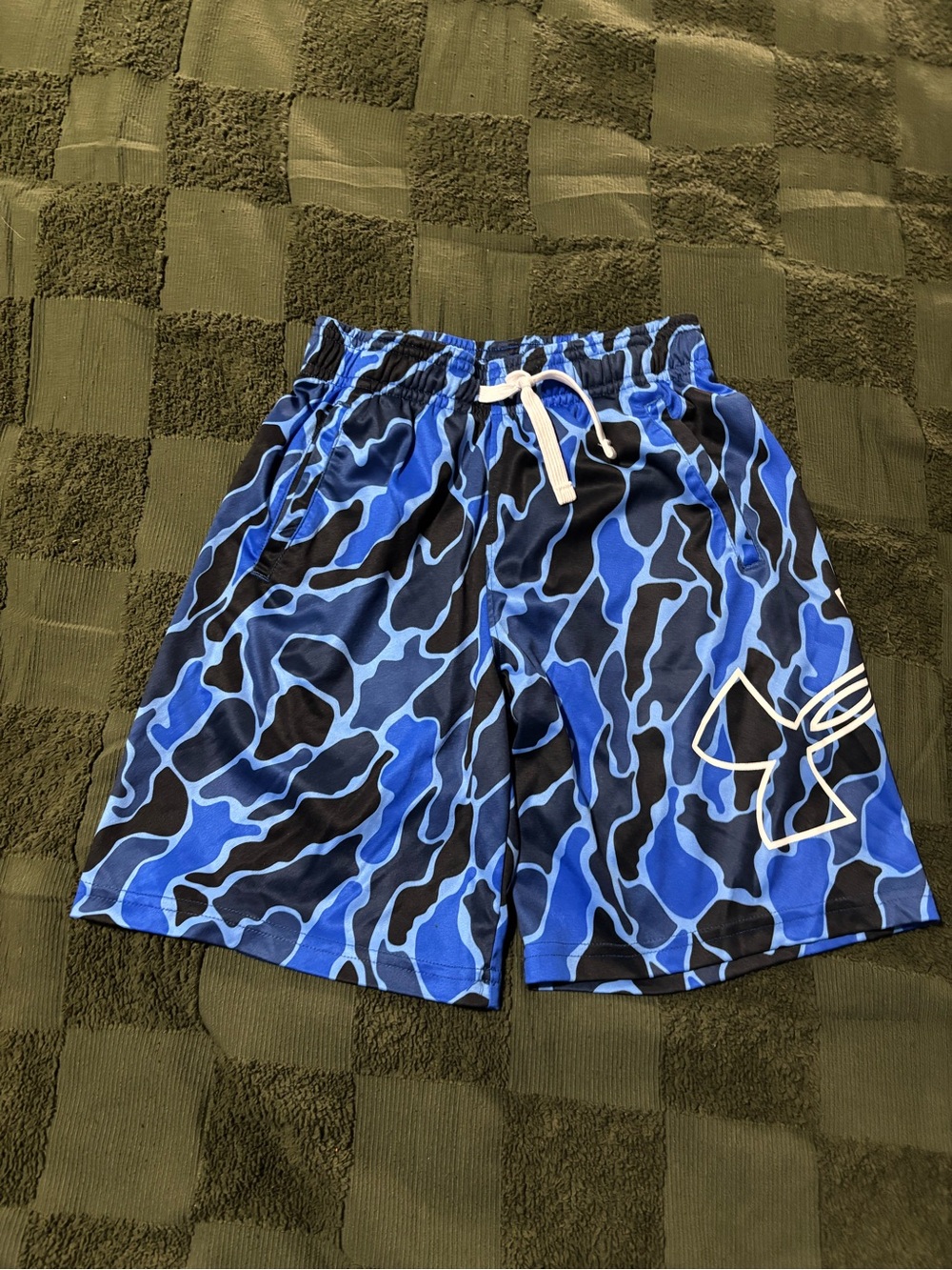 Blue Camo Boys Athletic Shorts with Drawstring